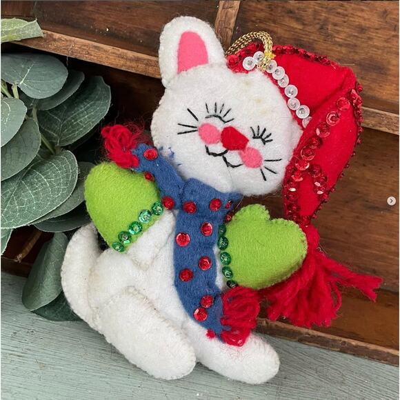 Vintage Sequin Ornament Beaded Cat Kitschy Christmas Kitsch Bucilla - Picture 1 of 2